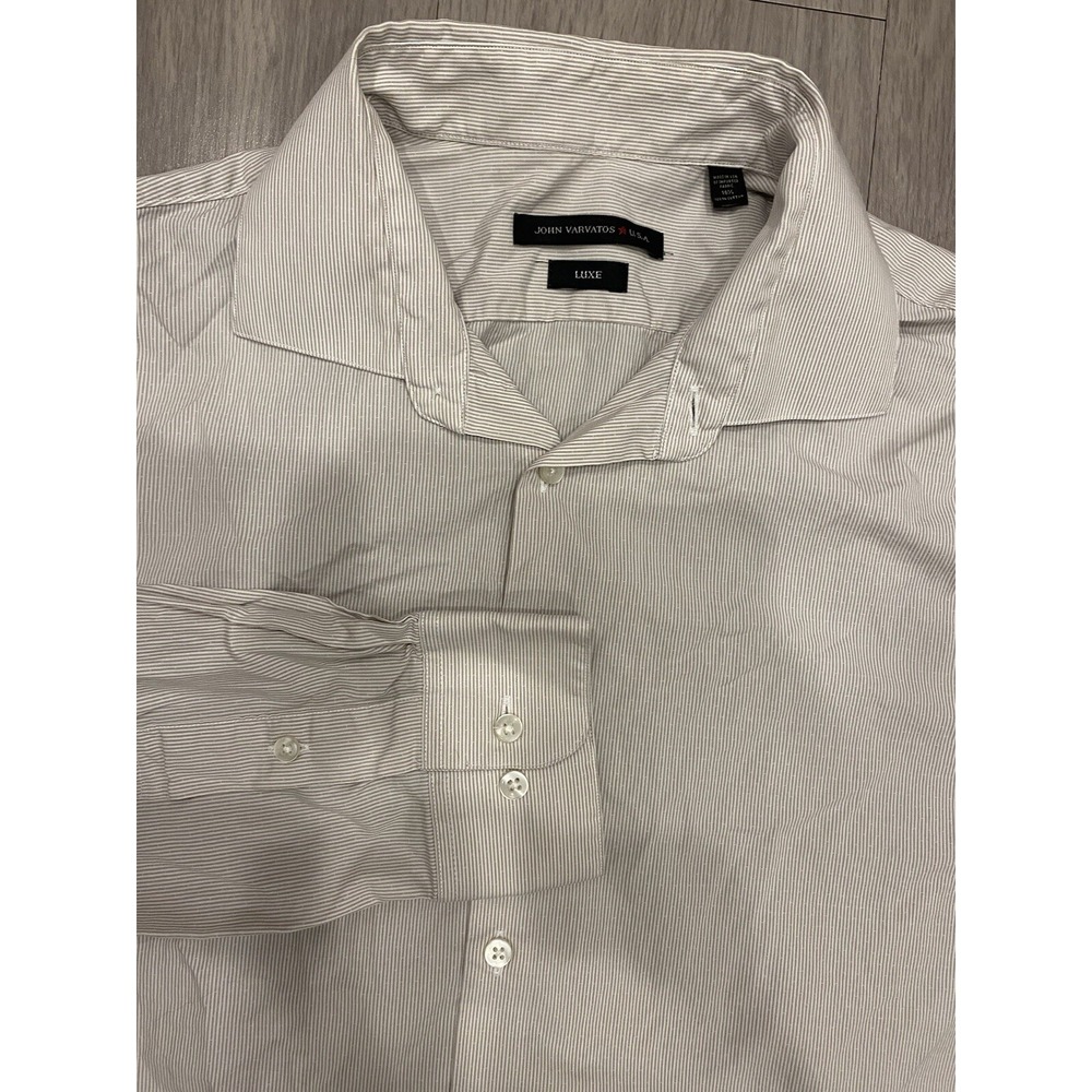 John Varvatos Luxe Shirt USA Mens 16.5 Gray Stripes Button Up Long Sleeve EUC
